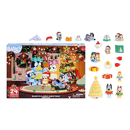 Bluey's exclusive advent calendar pack.  Open the package and find a Bluey surprise every day for 24 days, including exclusive figures!  |  Exclusive to Amazon