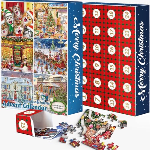Advent Calendar 2023, 24 Individual Jigsaw Puzzles of 50 Pieces, Daily Surprise Puzzle Advent Calendar for Kids, Boys, Girls, Teenagers, Adults, Christmas Gifts for 5-7, 8-12, Countdown Calendars 2023 (M9)