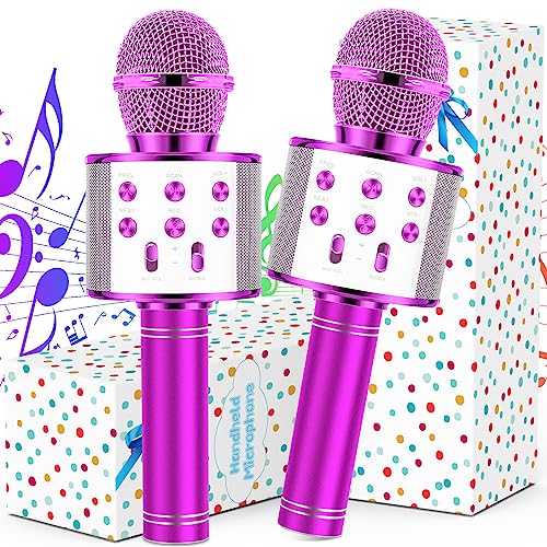 Sonneten Kids Microphones for Singing Wireless Handheld Microphones & Music Player/Speaker w/ 5 Voice Changers Echo Volume Recording Function for Birthday Gifts Girls Age 3 4 5 6 7 8+, 2 Pack, Pink