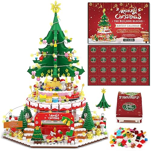 Advent Calendar 2023 Christmas Paradise Building Block Set, 24 Days 1814-Piece Christmas Countdown Calendar Building Toy Set for Kids, Adults with LED Light Christmas Gifts for Adults Teenagers Girls Ages 8+