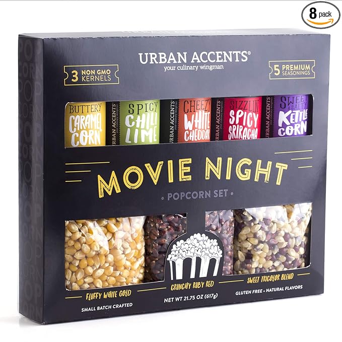 Urban Accents MOVIE NIGHT Popcorn Kernels and Popcorn Seasoning Variety Pack