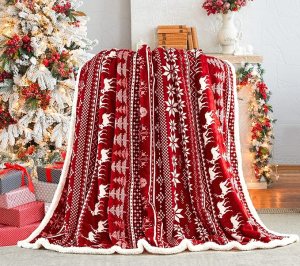 Touchat Red Sherpa Christmas Throw Blanket