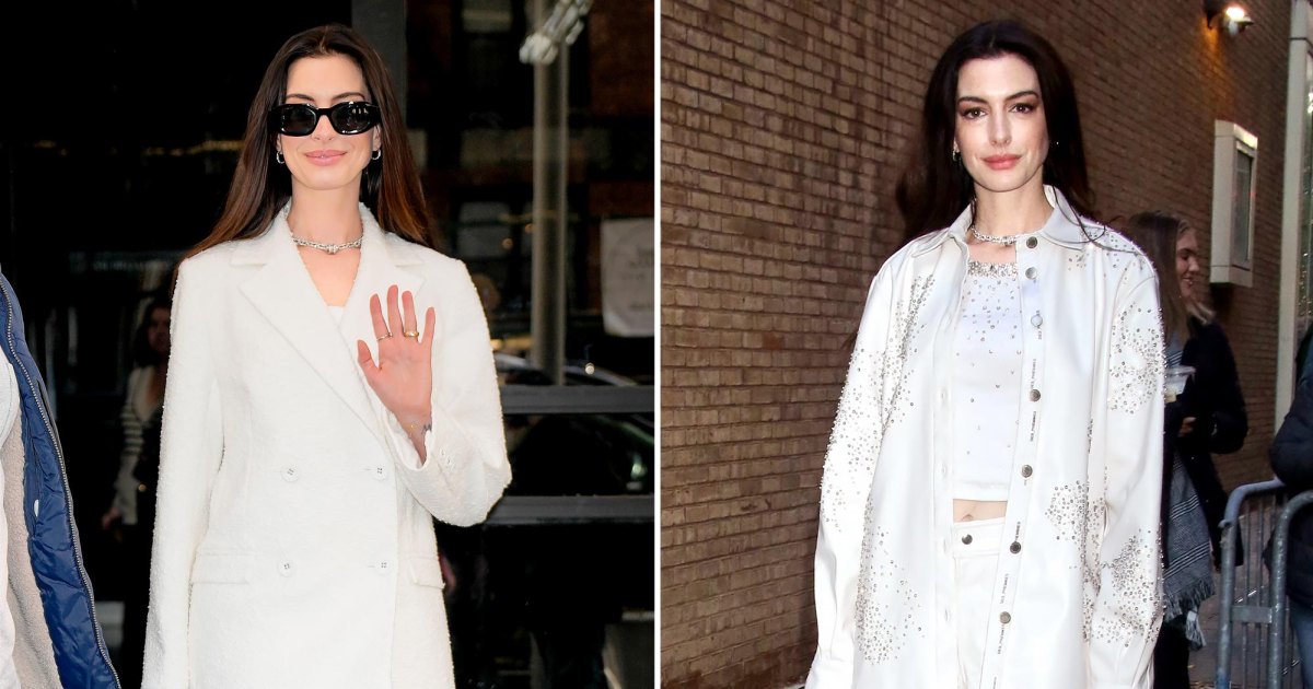 Anne Hathaway Wows in 2 Different Winter White Outfits in NYC