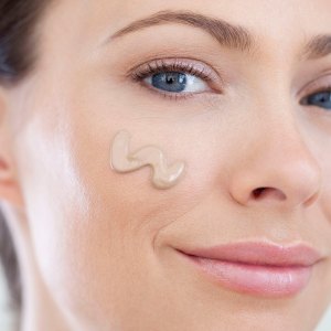 Woman with foundation on her face
