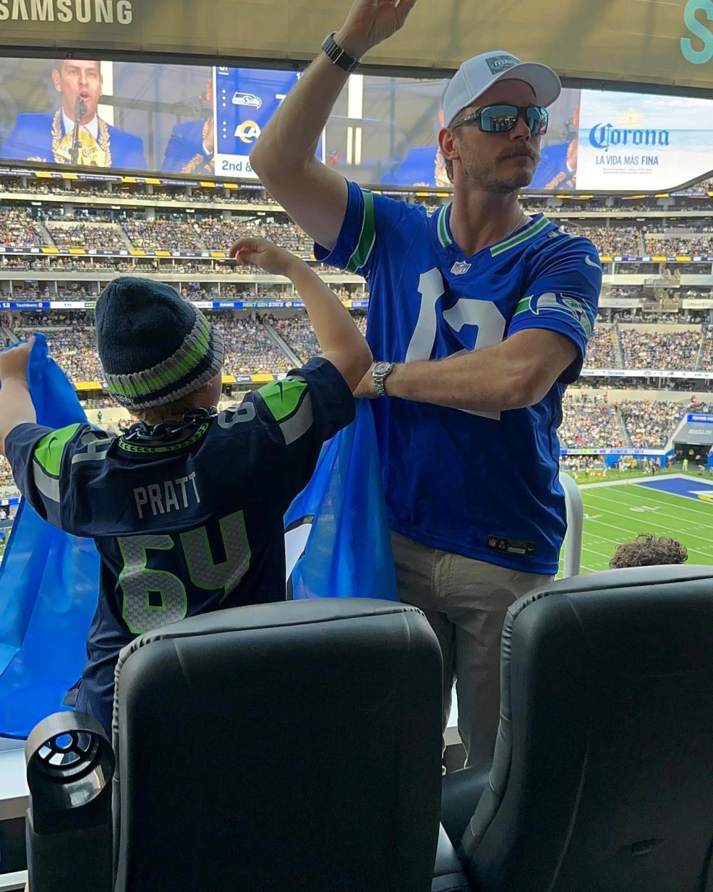 Chris Pratt and Son Jack Bond at Seattle Seahawks Game Let s Go 307