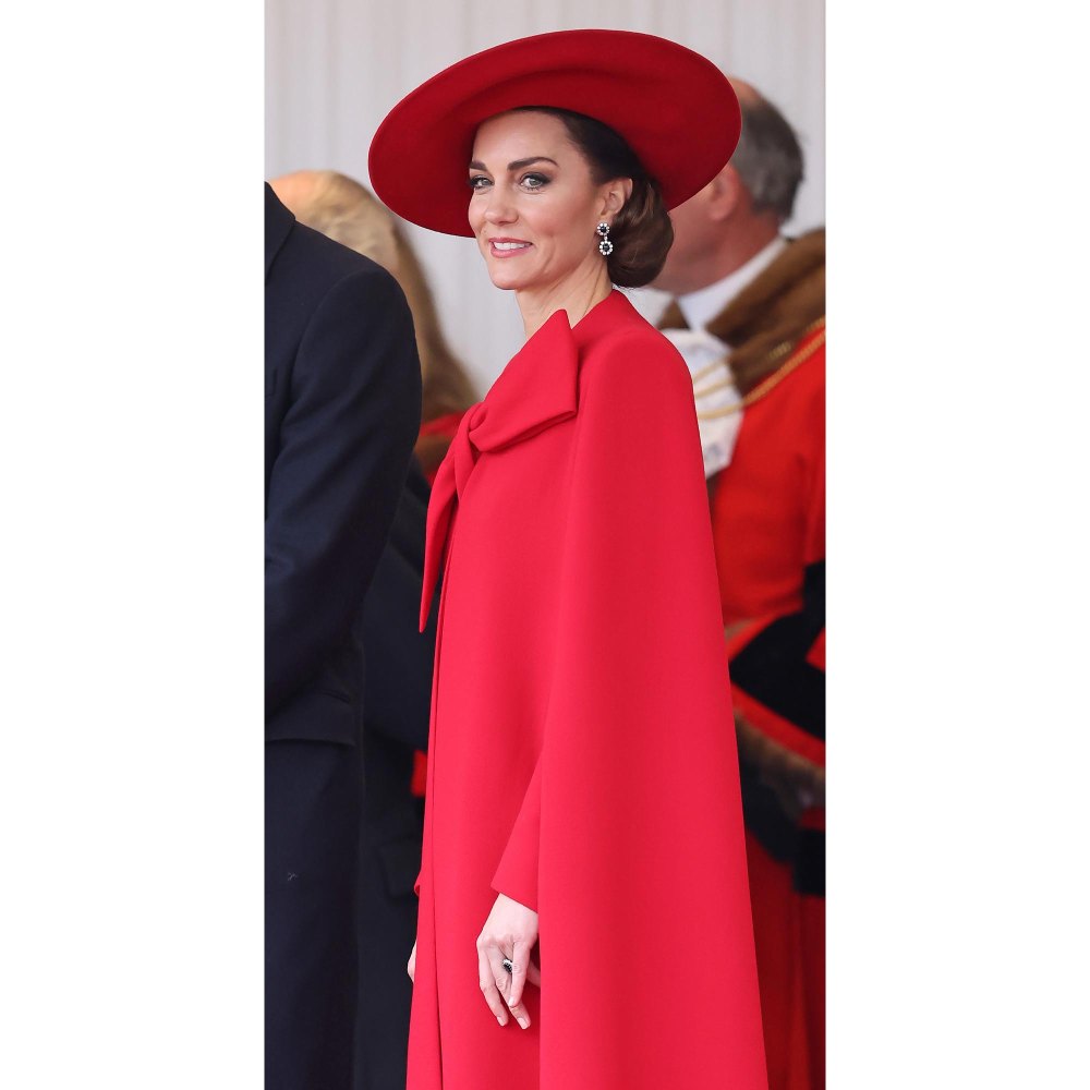 Feature Kate Middleton Looks Festive in Red Statement Coat to Greet the South Korean President and His Wife