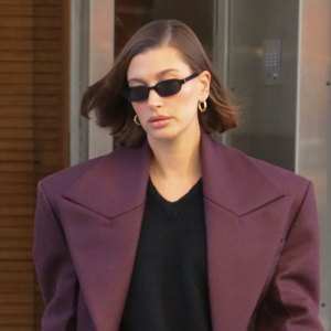 Hailey Bieber Looks Straight Out of the 80s in Oversized Shoulder Pads