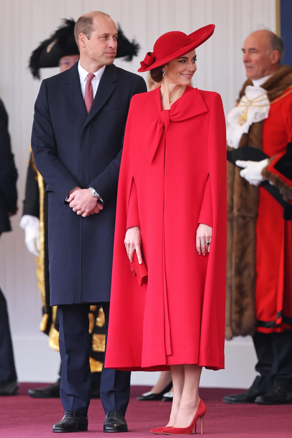 Kate Middleton Looks Festive in Red Statement Coat to Greet the South Korean President and His Wife 2
