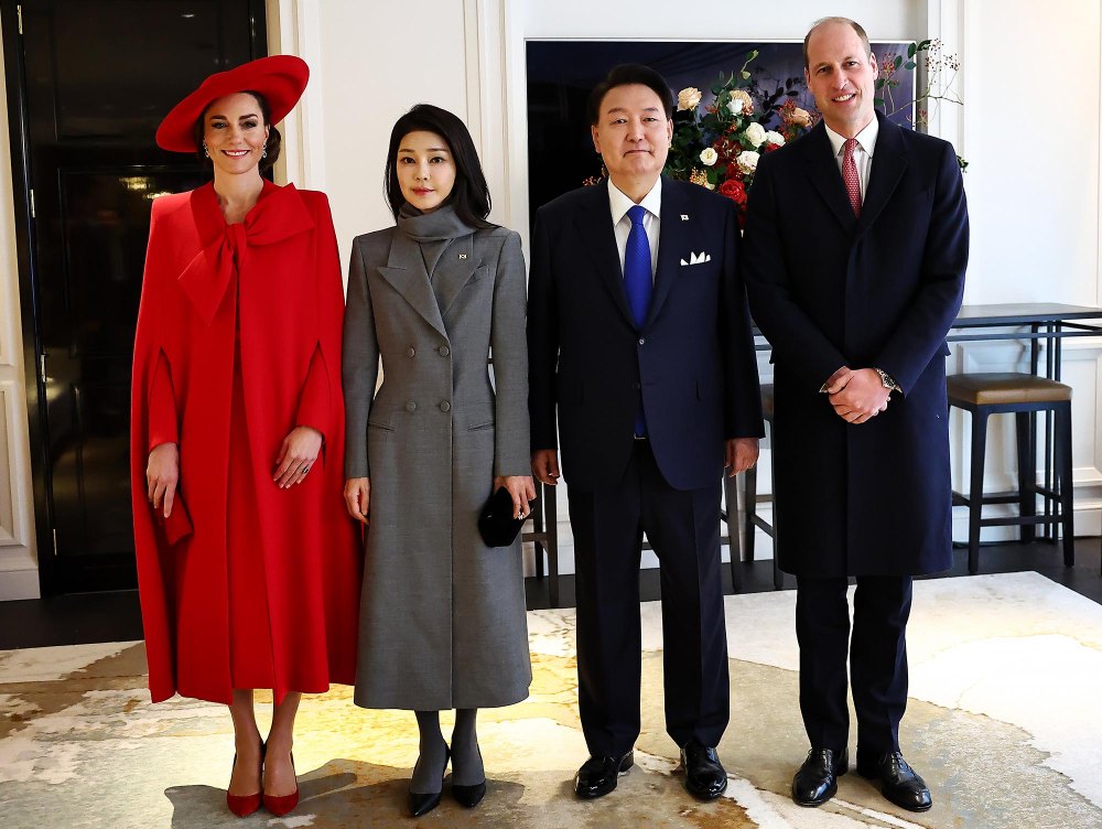 Kate Middleton Looks Festive in Red Statement Coat to Greet the South Korean President and His Wife