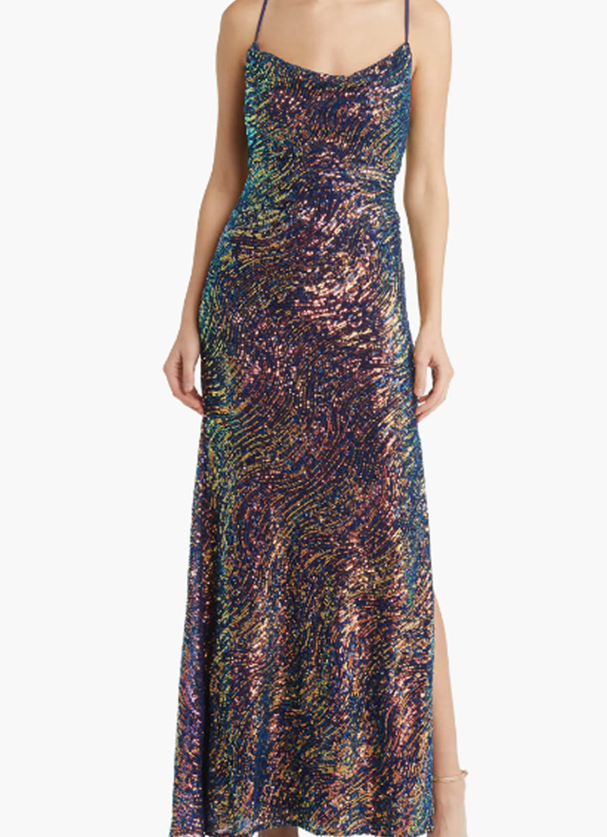Morgan & CO. Rainbow Swirl Sequin Gown