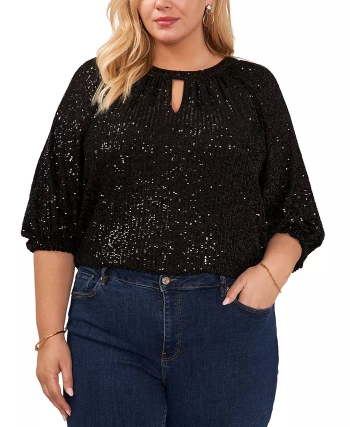 Vince Camuto Plus Size Sequined Dolman-Sleeve Top