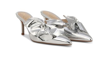 silver bow heels
