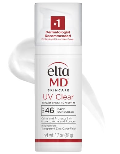EltaMD UV Clear Face Sunscreen, SPF 46 Oil-Free Sunscreen with Zinc Oxide, Protects and Soothes Sensitive Skin and Acne-Prone Skin, Lightweight, Silky, Dermatologically Recommended, 1.7 oz Pump
