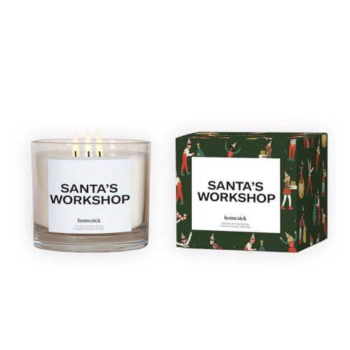 Homesick Santa’s Workshop Christmas Scented Candle - 26 oz Sandalwood & Fresh Snow Scented Holiday Candle, Soy Wax Blend Christmas Decor Gifts for Men & Women, Family, Friends