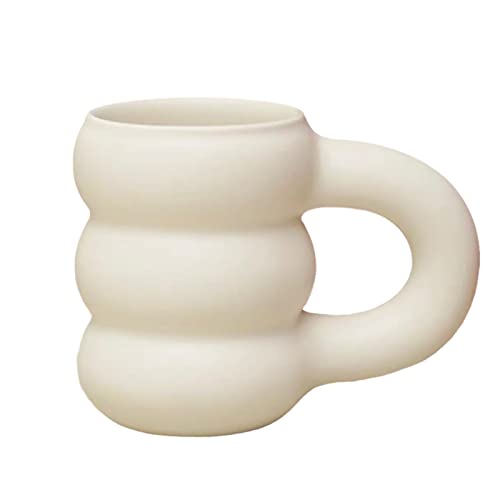 joyxiwa Ceramic Coffee Mug, Creative Cute Fat Handle Cup for Office and Home,Microwave Safe,For Coffee and Interior Design Lovers - Nordic Mug 300ml/10oz for Latte Tea Milk(white