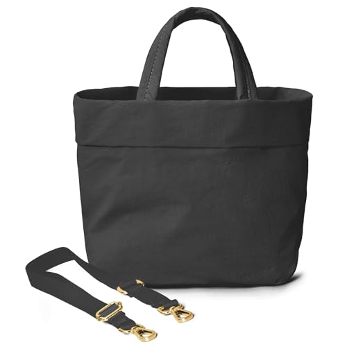 ilyswee Small Crossbody Tote Bag for Women, Mini Nylon Shoulder Bag Multi Pockets Travel Purse, 5L Top Handel Handbag with Adjustabal Strap for Work College Casual Outdoor, Black