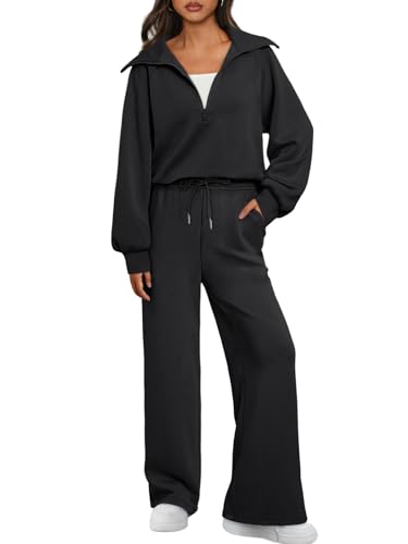 AUTOMET Womens Winter 2 Piece Outfits Sweat Suits Long Sleeve Tracksuits Quarter Zip Pullover with Fleece Sweatpants AirEssentials