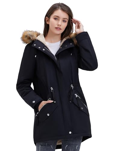 ROYAL MATRIX Winter Coats for Women Winter Parka Jacket with Hood Women Fleece Lined Parka Coat Warm Windproof Long Winter Coat Ladies Winter Parka Coats Black Upgrade,14