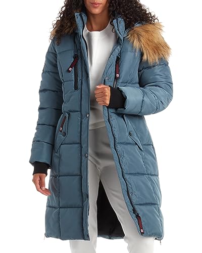 CANADA WEATHER GEAR Women's Winter Jacket - Heavyweight Long Length Bubble Puffer Parka (S-XL), Size Medium, Teal Ocean/Natural