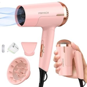 Best Runner-Up for Curly Hair: PRITECH Travel Hair Dryer With Diffuser