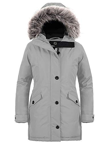wantdo Women's Casual Winter Warm Coat Hooded Work Parkas Overcoat Gray M