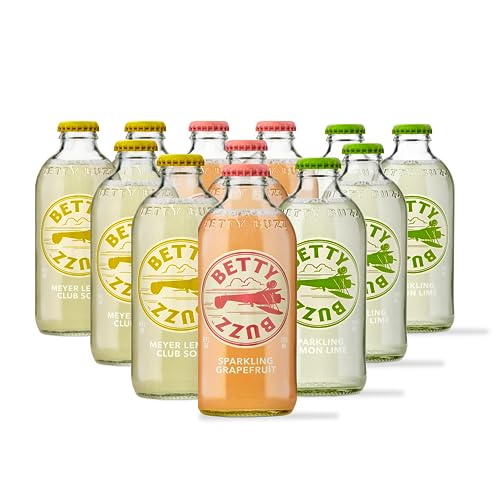 Betty Buzz Premium Sparkling Soda Citrus Variety Pack by Blake Lively (12 pack), Sparkling Grapefruit, Sparkling Lemon Lime, Meyer Lemon Club Soda | Real Juice, Natural Flavors, Only Clean Ingredients