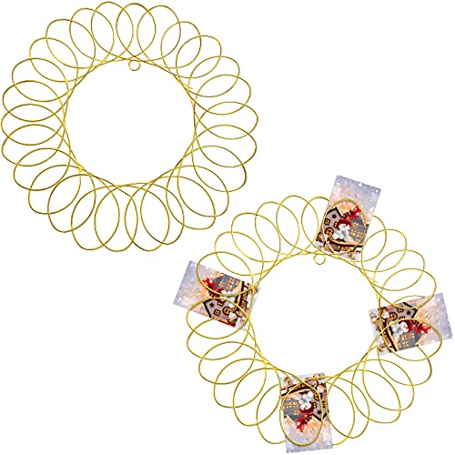 Ferraycle 2 Pieces Metal Christmas Card Holder Xmas Card Display Spiral Photo Holder Picture Card Insert Wall Decor Wreath Wall Hanging for Holiday Party (Golden,13 Inch)