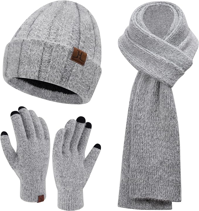 knit beanie hat and gloves set