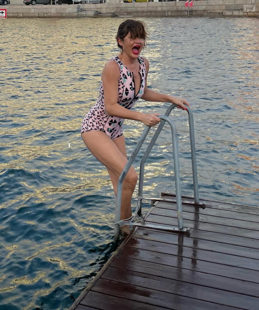 Helena Christensen Celebrates 55th Birthday on Christmas With Cold Plunge in Pink Zip Up Swimsuit