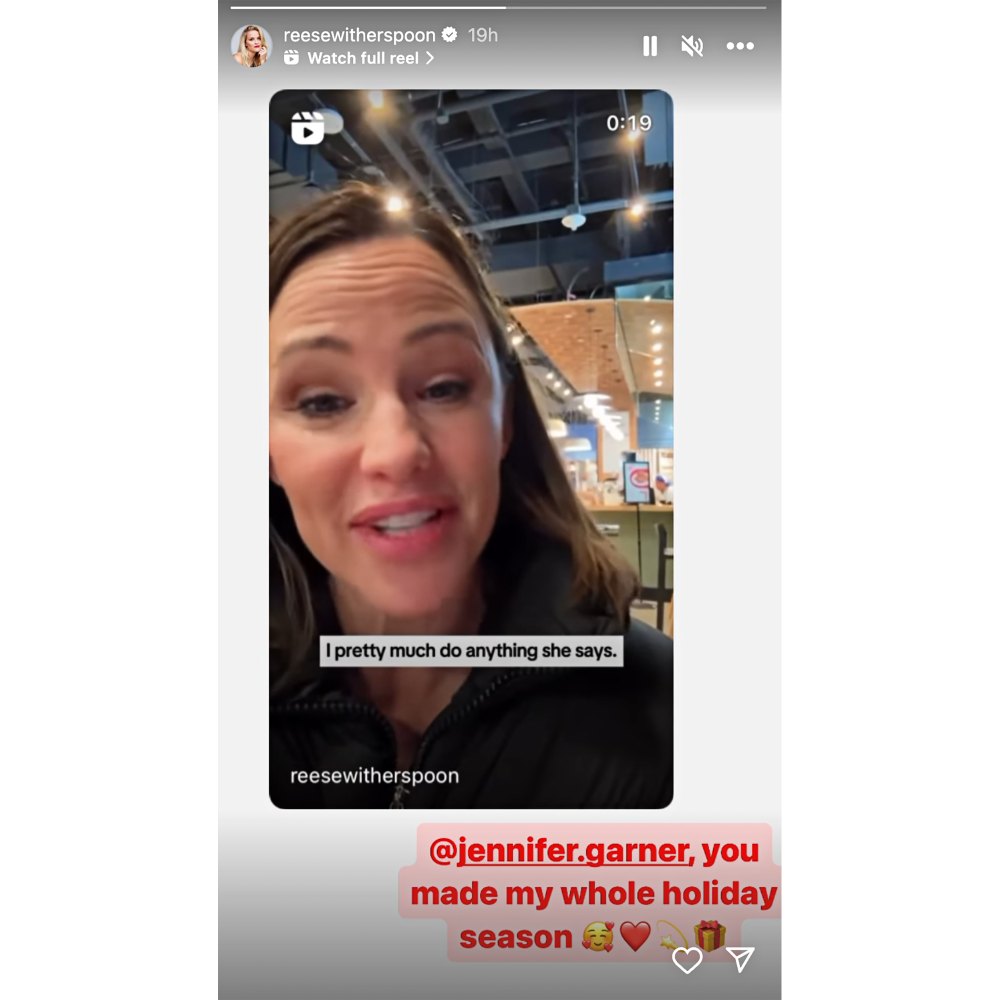 Jennifer Garner sent boyfriend Reese Witherspoon a Christmas video of him dancing with Rockettes