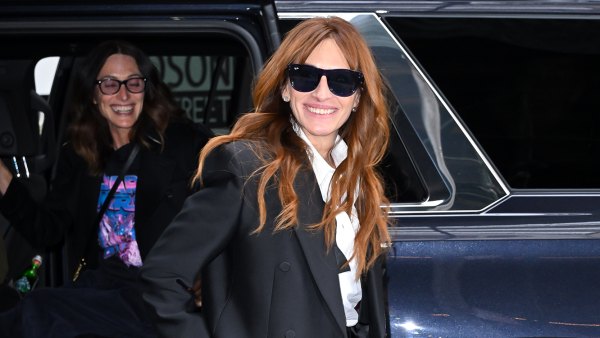 Julia Roberts Puts a Quirky Twist on the Classic Pant Suit With Shorts and Fishnet Tights