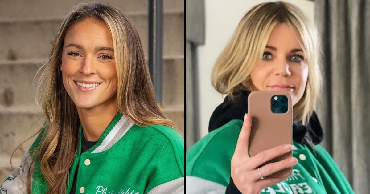 Kylie Kelce Reacts to Photo of Kaitlin Olson Rocking Signed Eagles Jacket Kylie Kelce Reacts to Photo of Kaitlin Olson Rocking Signed Eagles Jacket