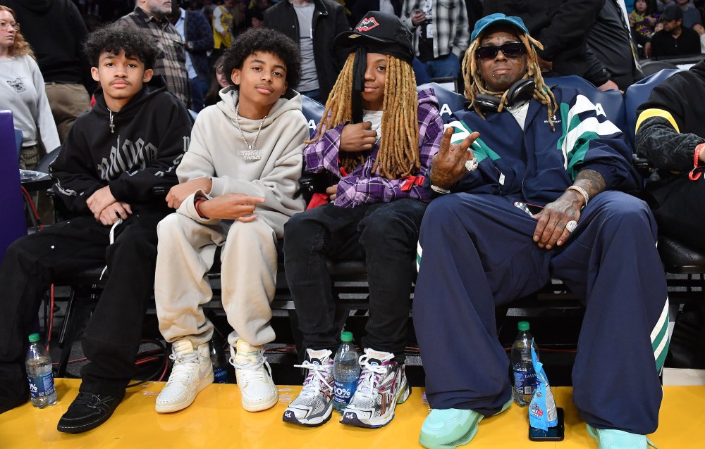 Lil Wayne Sits Courtside With 3 Sons at Los Angeles Lakers Game