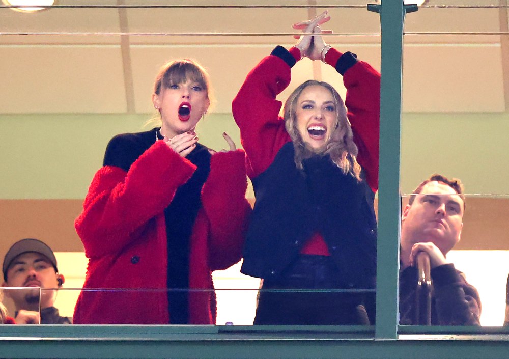 Taylor Swift Fans Think She Borrowed Brittany Mahomes’ Red Teddy Coat to Kansas City Chiefs Game
