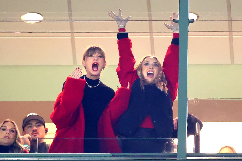 Taylor Swift Fans Think She Borrowed Brittany Mahomes’ Red Teddy Coat to Kansas City Chiefs Game