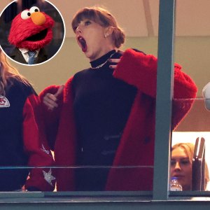 Taylor Swift Red Teddy Coat She Wore to the Chief Game Is Officially Approved by Elmo 1