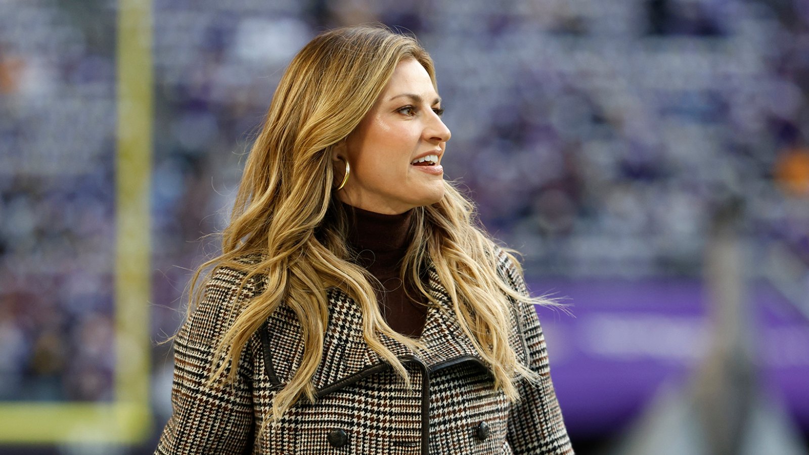 Erin Andrews prior to the NFC Wild Card playoff game between the New York Giants and the Minnesota Vikings at U.S. Bank Stadium on January 15, 2023.