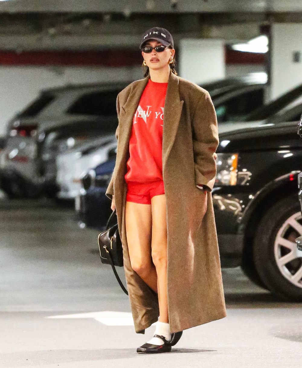 Hailey Bieber Shorts Coat Outfit