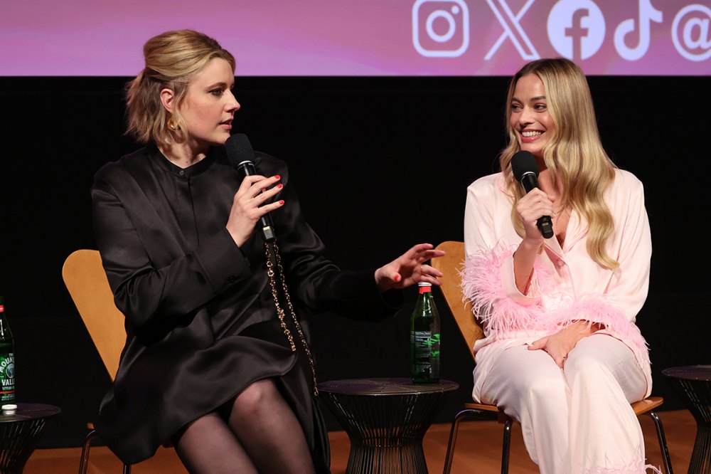Greta Gerwig and Margot Robbie speaking at a 'Barbie' screening at Linwood Dunn Theater at the Pickford Center for Motion Study on November 18, 2023. 