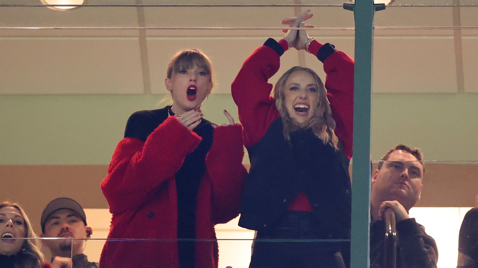 Taylor Swift and Brittany Mahomes at the Kansas City Chiefs game at Lambeau Field on December 3, 2023.