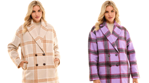 Time and Tru Women's Brushed Twill Plaid Coat