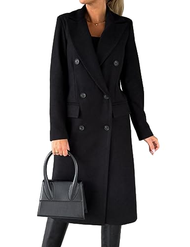 IDEALSANXUN Peacoat Women Coat Long Winter Coats Fall Fashion Outfits 2023 Midi Length Ladies Dressy Warm Double Breasted Wool Trench Coat, Black, L