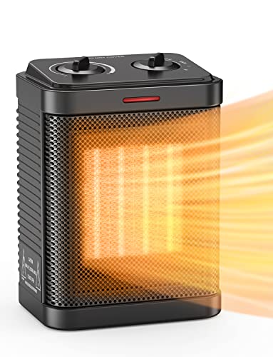 Space Heater for Indoor Use, 1500W PTC Ceramic Heater with Thermostat, Small Space Heater 2S Rapid Heating, 3 Modes, Electric Portable Heater with Safety Protection for Bedroom, Quiet Office