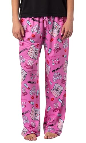 Mean Girls Women's Burn Book Icons and Movie Quotes Lounge Pajama Pants (X-Large) Pink