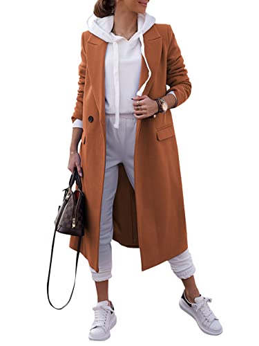 Zwurew Women's Double Breasted Pea Coat Lapel Wool Blend Long Trench Jacket Winter Elegant Overcoat Outwear