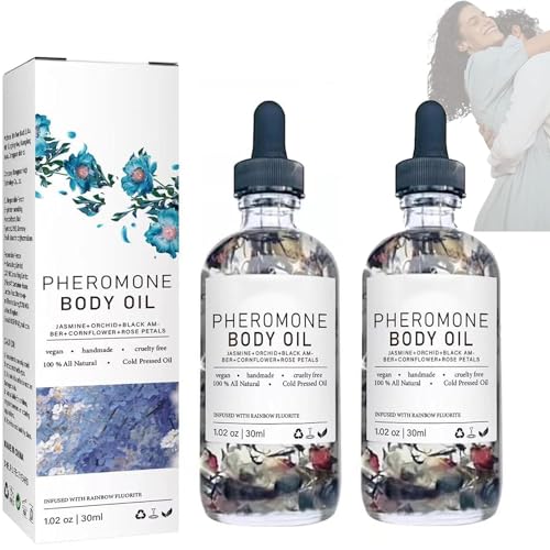 2PCS Crystal Irie Pheromone Body Oil, Crystal Irie Body Oil, Pheromone Body Oil Perfume for Women, Jasmine, Orchid, Black Amber, CornFlower, Rose Petals