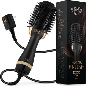 OMOteam Professional Dual Voltage Blowout Hair Dryer Brush