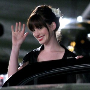 Anne Hathaway during Anne Hathaway on Location for The Devil Wears Prada - October 26, 2005 at The Museum of Natural History in New York City, New York, United States. (Photo by James Devaney/WireImage)