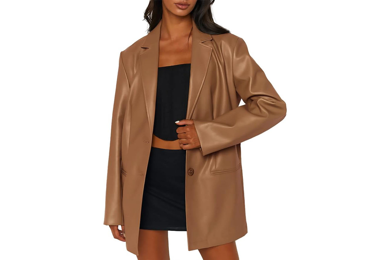 Get Lady Gaga’s Chic Brown Leather Blazer Look for Less Than $20