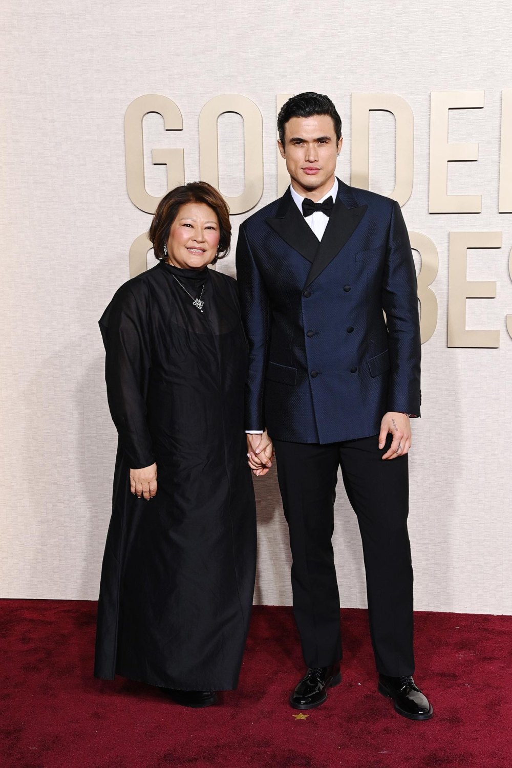 Charles Melton Looks Nice in Navy at the 2024 Golden Globes — While Attending With His Mom 837
